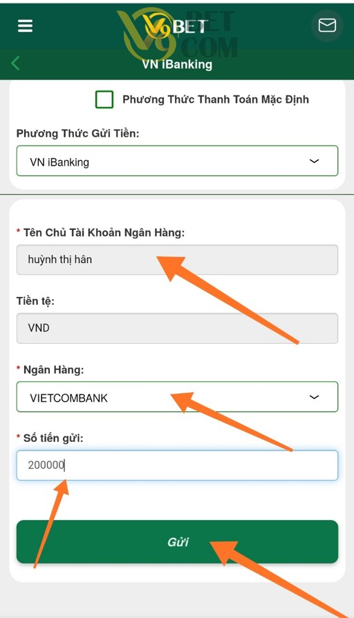 Hình 6 - Điền đầy đủ thông tin như hình để nạp tiền