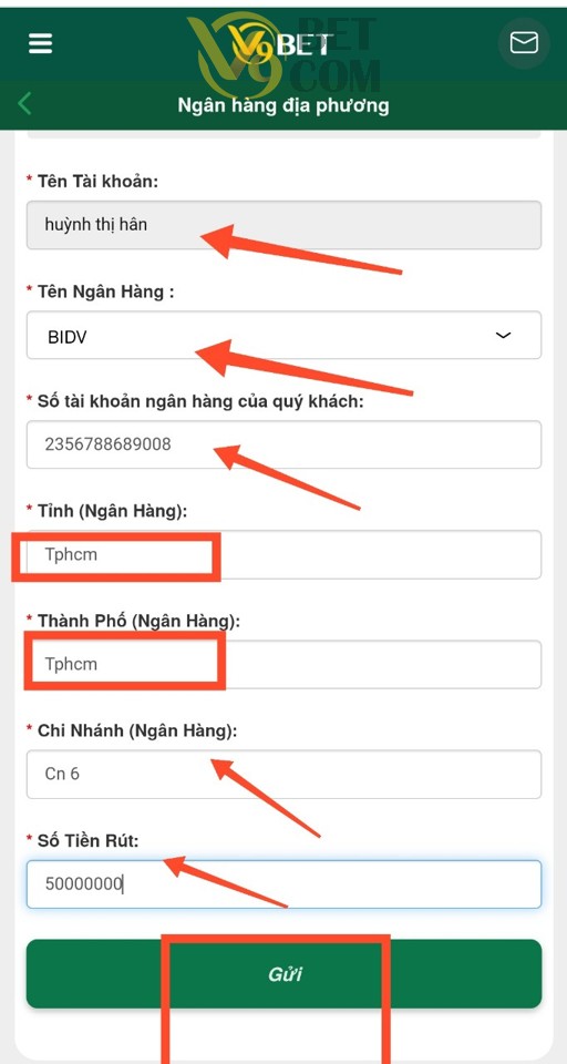 Điền thông tin theo hướng dẫn và nhấn gửi