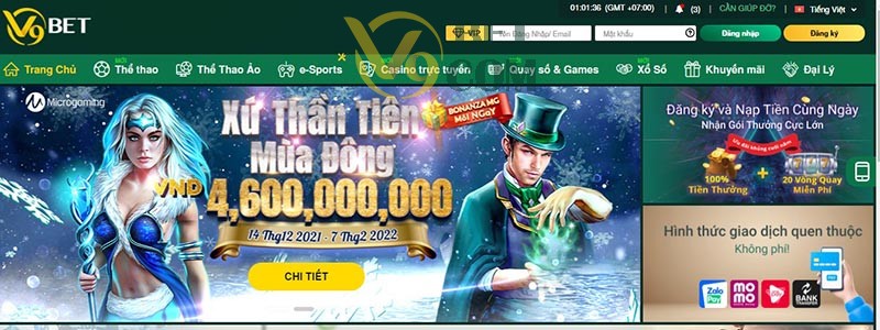 Giao diện trang V9bet thiết kế bắt mắt